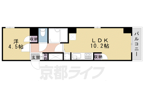 京都市烏丸線 四条駅(京都市営) 徒歩5分 7階建 築32年(1LDK/6階)の間取り写真