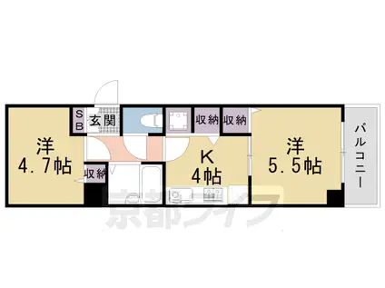 京都市烏丸線 四条駅(京都市営) 徒歩5分 7階建 築32年(2DK/3階)の間取り写真