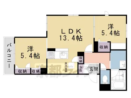 京都市烏丸線 今出川駅 徒歩8分 2階建 築3年(2LDK/1階)の間取り写真