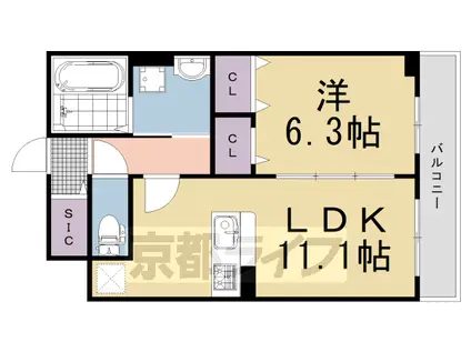 東海道本線 長岡京駅 徒歩35分 3階建 築1年(1LDK/2階)の間取り写真