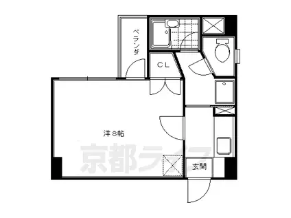 京都市烏丸線 烏丸御池駅 徒歩10分 5階建 築34年(1K/5階)の間取り写真