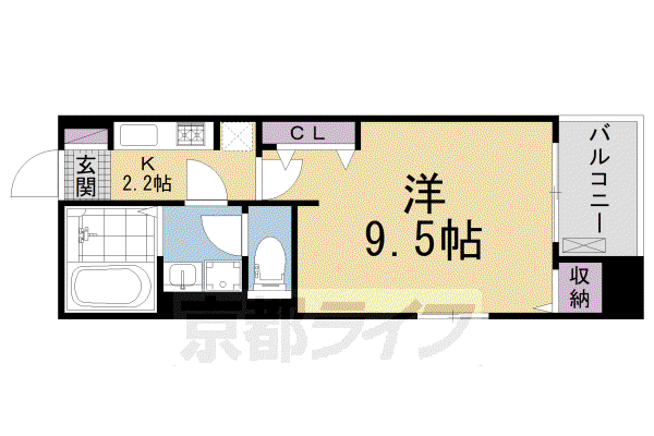 片町線 京田辺駅 徒歩3分 4階建 築4年(1K/4階)の間取り写真