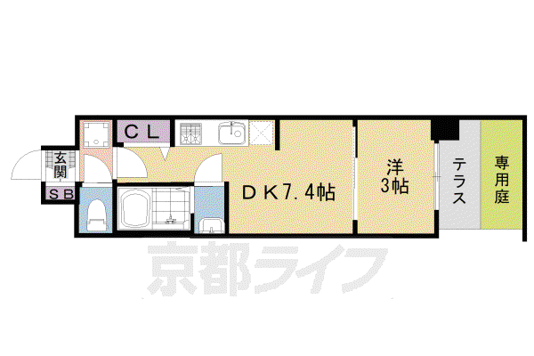 プレサンス京都東寺(1DK/1階)の間取り写真