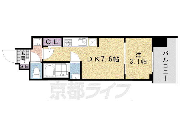 京都市烏丸線 九条駅(京都) 徒歩7分 7階建 築3年(1DK/6階)の間取り写真