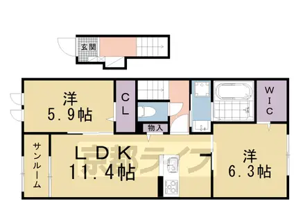 京都市烏丸線 北大路駅 徒歩34分 2階建 築3年(2LDK/2階)の間取り写真