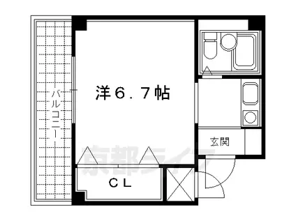 京都市東西線 二条城前駅 徒歩5分 4階建 築35年(1K/1階)の間取り写真
