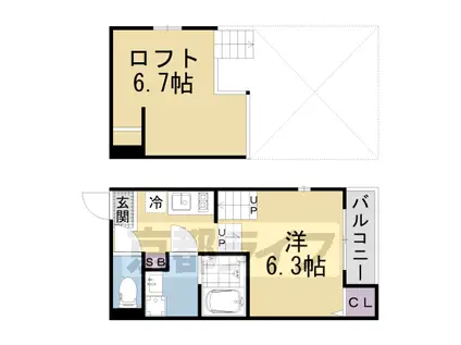 ハーモニーテラス椥辻封シ川町(ワンルーム/1階)の間取り写真