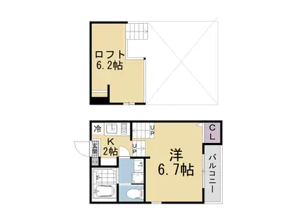 京都市東西線 椥辻駅 徒歩5分 2階建 築6年(1K/2階)の間取り写真