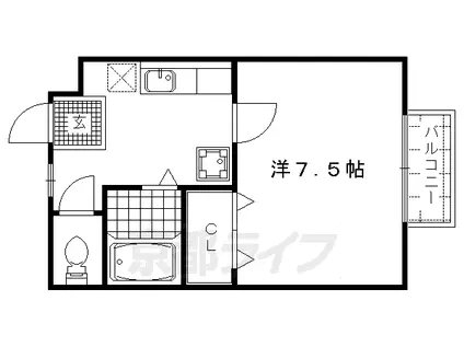 山陰本線 花園駅(京都) 徒歩15分 2階建 築28年(1K/2階)の間取り写真