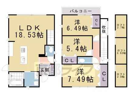 叡山電鉄 二軒茶屋駅(京都) 徒歩25分 2階建 築3年(3LDK)の間取り写真
