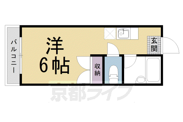 山陰本線 二条駅 徒歩8分 3階建 築42年(1K/2階)の間取り写真