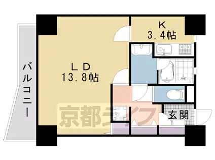 京都市烏丸線 五条駅(京都市営) 徒歩7分 10階建 築37年(1K/3階)の間取り写真