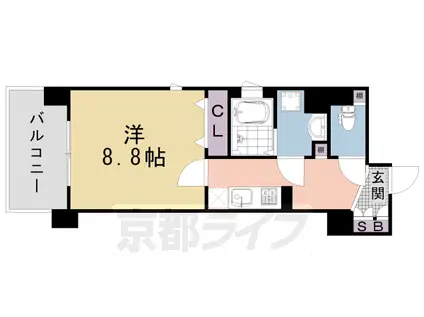 京都市烏丸線 烏丸御池駅 徒歩7分 7階建 築23年(1K/6階)の間取り写真