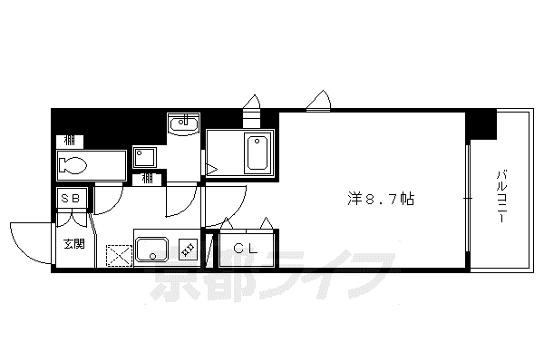 京都市烏丸線 烏丸御池駅 徒歩7分 7階建 築23年(1K/1階)の間取り写真