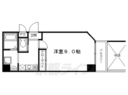 京都市烏丸線 烏丸御池駅 徒歩6分 5階建 築28年(1K/3階)の間取り写真