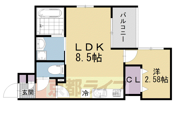 京都市東西線 椥辻駅 徒歩12分 3階建 築3年(1LDK/3階)の間取り写真