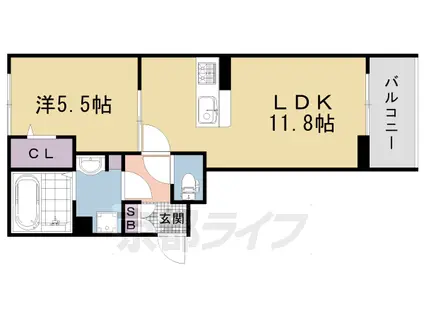 京都市東西線 太秦天神川駅 徒歩5分 3階建 築3年(1LDK/3階)の間取り写真