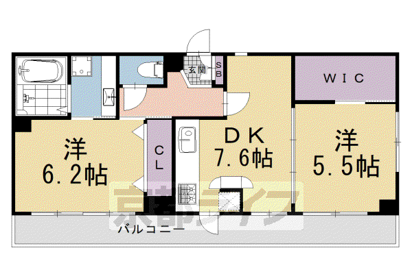 京都市烏丸線 烏丸御池駅 徒歩10分 8階建 築37年(2DK/5階)の間取り写真
