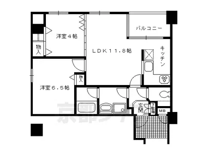 京都市烏丸線 烏丸御池駅 徒歩10分 8階建 築36年(2LDK/3階)の間取り写真