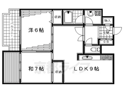 山陰本線 丹波口駅 徒歩7分 11階建 築36年(2LDK/4階)の間取り写真