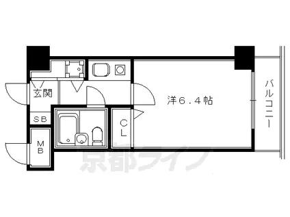 京都市烏丸線 四条駅(京都市営) 徒歩3分 8階建 築41年(1K/4階)の間取り写真