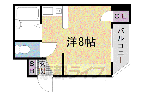 山陰本線 円町駅 徒歩4分 4階建 築37年(ワンルーム/2階)の間取り写真