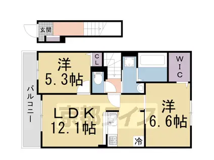 関西本線 平城山駅 徒歩47分 2階建 築3年(2LDK/2階)の間取り写真
