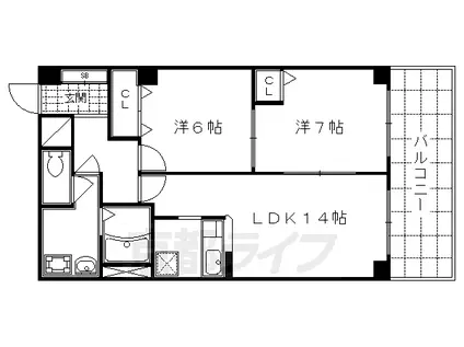 京都市烏丸線 烏丸御池駅 徒歩6分 8階建 築22年(2LDK/8階)の間取り写真