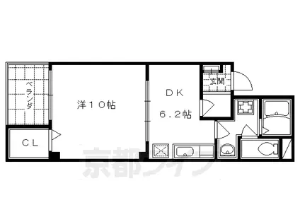 京都市烏丸線 烏丸御池駅 徒歩6分 8階建 築22年(1DK/1階)の間取り写真