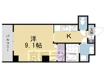 京都市烏丸線 四条駅(京都市営) 徒歩5分 6階建 築3年(1K/2階)の間取り写真