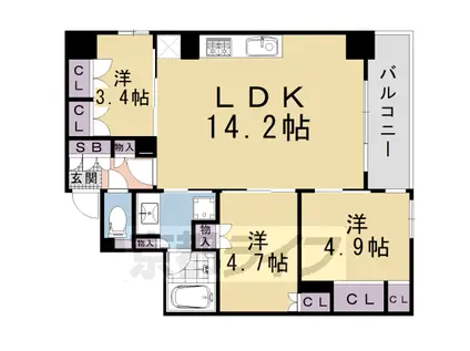 イニシア京都五条(3LDK/2階)の間取り写真
