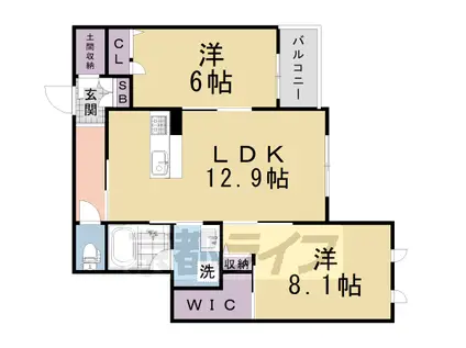 京阪電気鉄道京阪線 丹波橋駅 徒歩12分 2階建 築3年(2LDK/1階)の間取り写真