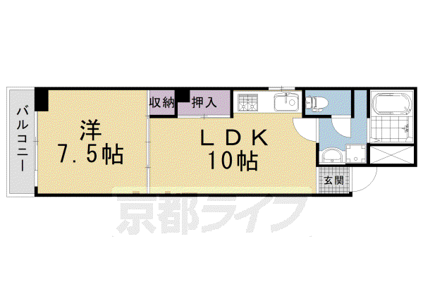 京都市烏丸線 京都駅 徒歩10分 4階建 築43年(1LDK/3階)の間取り写真