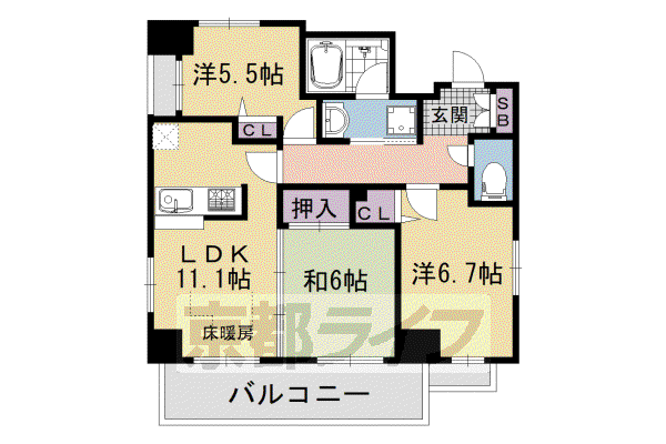京都市烏丸線 五条駅(京都市営) 徒歩2分 14階建 築29年(3LDK/4階)の間取り写真