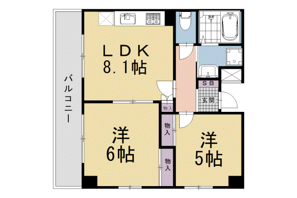 京都市烏丸線 四条駅(京都市営) 徒歩4分 13階建 築24年(2LDK/2階)の間取り写真