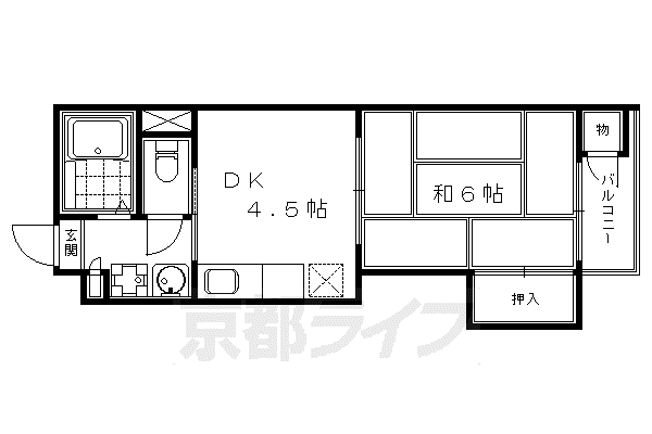 京都市東西線 二条城前駅 徒歩8分 4階建 築41年(1DK/4階)の間取り写真