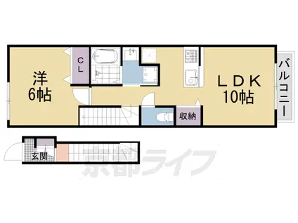 叡山電鉄 三宅八幡駅 徒歩10分 2階建 築17年(1LDK/2階)の間取り写真
