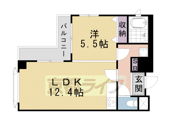 京都市烏丸線 烏丸御池駅 徒歩6分 11階建 築40年(1LDK/3階)の間取り写真