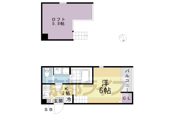 京都市東西線 石田駅(京都市営) 徒歩7分 2階建 築3年(1K/1階)の間取り写真