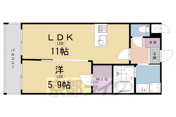 京都市烏丸線 四条駅(京都市営) 徒歩6分 5階建 築3年(1LDK/2階)の間取り写真