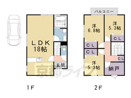 奈良線 六地蔵駅(ＪＲ) 徒歩7分 2階建 築2年(3LDK)の間取り写真