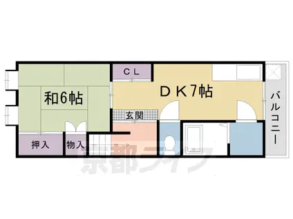 山陰本線 太秦駅(ＪＲ) 徒歩7分 3階建 築33年(1DK/2階)の間取り写真