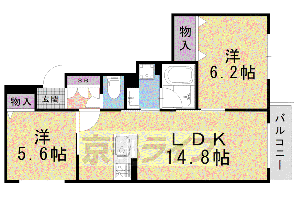 京都市烏丸線 国際会館駅 徒歩7分 2階建 築4年(2LDK/1階)の間取り写真