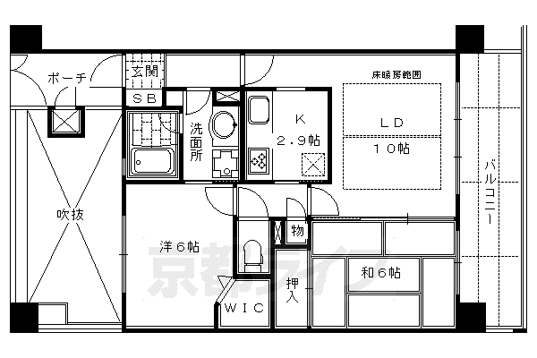 京都市烏丸線 烏丸御池駅 徒歩8分 11階建 築26年(2LDK/5階)の間取り写真