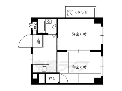 京都市烏丸線 四条駅(京都市営) 徒歩4分 4階建 築38年(2DK/2階)の間取り写真