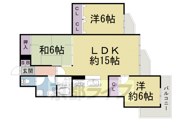 京都市東西線 京都市役所前駅 徒歩4分 9階建 築44年(3LDK/4階)の間取り写真