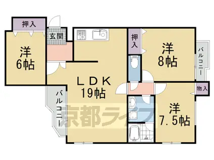京都市東西線 京都市役所前駅 徒歩4分 9階建 築43年(3LDK/4階)の間取り写真