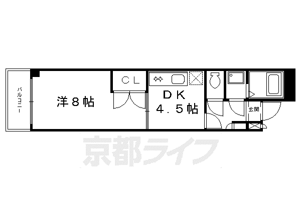 京都市烏丸線 烏丸御池駅 徒歩5分 5階建 築35年(1DK/4階)の間取り写真