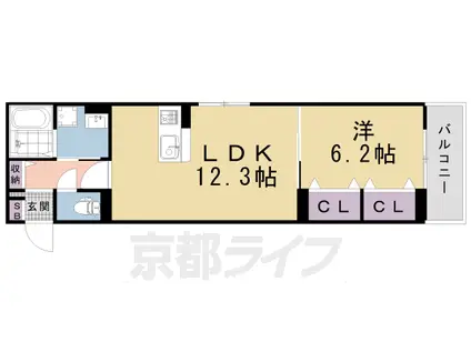 京阪電気鉄道宇治線 観月橋駅 徒歩14分 3階建 築3年(1LDK/2階)の間取り写真