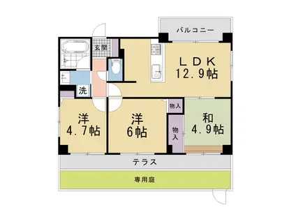 叡山電鉄 八幡前駅(京都) 徒歩5分 5階建 築25年(3LDK/1階)の間取り写真